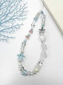 1pc INS Style Starfish Blue Tone Chain Pendant, Camera Decor Chain, Random Color Beaded Decoration Accessory - Multicolor - View 3