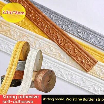 1pc Self-Adhesive Flexible Foam Molding Decorative Wall Sticker, Approx. 230x8cm/90.55x3.15inch, Baseboard Ceiling Decor Strip, Self-Adhesive Baseboard Waterproof Waistline Edging Frame For Wall Top Corner, Suitable For Hotel Home DIY Decoration (Suitable For Smooth, Clean Walls, It Is Normal For The Adhesive To Leave Residue On The Wall When Removed, Please Be Cautious If You Mind This)
