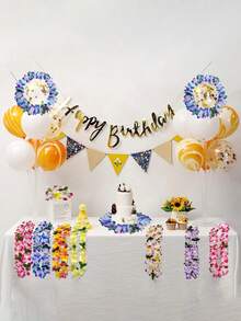 4 pièces Ensemble de colliers de fleurs hawaïens : colliers de fleurs artificielles vibrantes parfaits pour les fêtes à thème hawaïen, les fêtes de plage/piscine, les vacances tropicales et les fêtes d'anniversaire - comprend 1 collier + 1 serre-tête + 2 bracelets. - Multicolore - Voir 2