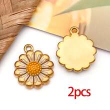 2件装镀金不锈钢珐琅花叶吊坠，高品质可爱DIY工艺品配件，适用于项链、手链、珠宝制作 - 彩色 - 查看 26