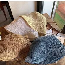 1 Stück Damen Strohhut für den Sommer Outdoor Strand Sonnenschutz, geflochtener Fischerhut mit großer Krempe, faltbarer Sonnenhut, Geschenk/Alltagsgebrauch - Strohfischerhut - Übersicht 4