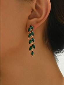 1对女士时尚耳环，复古水滴形麦穗耳钉，镶嵌祖母绿水钻，优雅耳环 - 彩色 - 查看 2