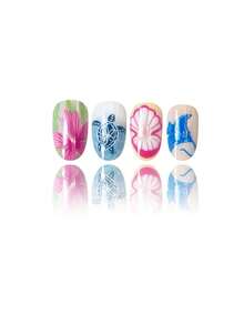 24pcs/Set Oval Spring/Summer Colorful Ocean-Themed Turtle, Starfish, Jellyfish Press-On Short Nails, Suitable For Hot Girls, Office Ladies, Parties, Dates And Daily Wear - Multicolor - View 2
