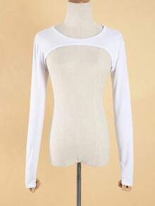 1Pc Women Modal Black Shrug Top, Long Sleeve Faux Collar Layering Accessory, Comfortable & All-Match - trắng - Xem 5