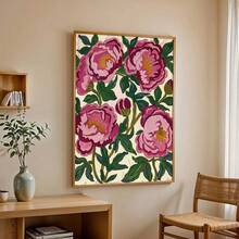 1 pezzo Quadro/Senza cornice cartellone su tela con arte murale floreale astratta di peonia rosa vintage, adatto per ingresso, camera da letto, soggiorno, decorazione moderna per la casa, stile vintage - A - Visualizzare 4