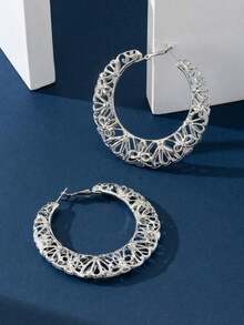 1 Pair Fashionable Geometric Enamel Earrings, Versatile - Silver - View 3