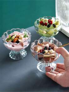 4pcs Glass Dessert Bowl - 5 Oz Mini Glass Ice Cream Cup With Base, Tulip Ice Cream Cup With Base, Small Vintage Glass Parfait Cup, Suitable For Desserts, Sundaes, Fruits, Puddings, Ice Cream, Salads, Cocktails, Condiments, English Fruitcake - Transparent - View 1