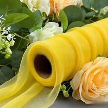 1pc 30m Long Yellow Wedding Backdrop Curtain. Soft Mesh Fabric Suitable For DIY Decoration In Various Scenarios - Perfect For Chair Sashes, Wedding Car Ribbons, Christmas Tree Decorations, Arch Decor, Stage Setting, Living Room Decor, Ceiling Decor, Table Runners, Home Room Decor - View 8