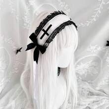 Dark Gothic Lolita Nun Headband Retro Cross Mantilla Veil Chapel Style Filomena Cosplay Headpiece For Women,Y2k - trắng - Xem 15