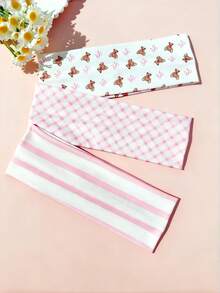 3 chiếc băng đô vải in họa tiết màu hồng ngọt ngào, đa năng dành cho bé gái, thích hợp để rửa mặt, đi chơi và sử dụng hàng ngày. - Màu Hồng baby - Xem 4