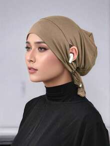 1pc Women Plain Color Earhole Hijab Cap, Lightweight Elastic Tied Headband Hijab Accessories, Hijab Cap, White Scarf, Head Scarf, Turban Scarf, Fashionable Minimalist Breathable Can Wear Headphones Small Cap Scarf For Women, Suitable For Daily Use Or As A Gift For Family And Friends Hair Sleep Cap Sleep Bonnet - 多色 - 2 件裝繫帶帽 - 查看 5