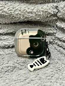 可爱黑猫图案耳机保护套，适用于 1/2/3/4/Pro/PRO 2 和新款 Pro 3 系列，带鱼骨吊坠 - 黑色 - 查看 5