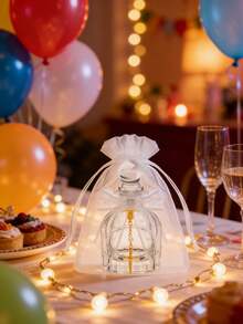 Bộ 6/12/24 chai nước thánh Công giáo, chai thủy tinh có vòng tay thánh giá vàng, túi vải organza, ruy băng (nơ ren, trắng) dùng làm quà tặng trong lễ cưới, lễ rửa tội tại nhà thờ. - Xem 3
