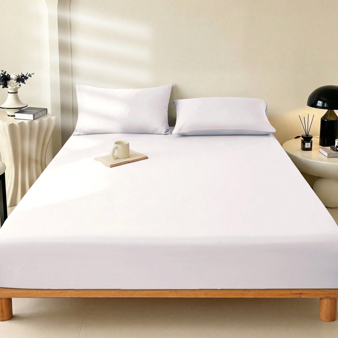 Pieza Sábana ajustable blanca pura, protector de colchón, apto para todos los tamaños de cama - Individual, Doble, Queen, Suave y transpirable, se