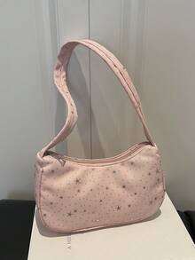 Túi vuông vải in hình ngôi sao tối giản thời trang mới, có khóa kéo, nhẹ, dung tích nhỏ, túi đeo vai/túi xách tay mềm mại, phong cách thường ngày. - Hồng - Xem 8