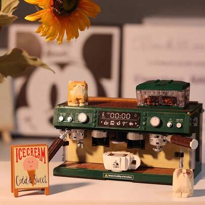 Set de 928 de blocuri de construcție pentru espressor vintage, kit de model de aparat de cafea retro, decor de colecție pentru casă, cadou DIY creativ pentru iubitorii de cafea și blocuri de construcție