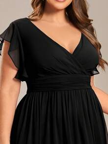 EVERPRETTY Vestido de dama de honor de unicolor con cuello en V, cintura alta y pliegues, vestido de fiesta de boda color negro - Negro - Ver 3