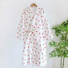 1pc Unisex 100% Cotton Kimono Collar Bathrobe, Loungewear, Sleepwear, Suitable For Home, Pool, Beach, All Seasons - Multicolor - View 4