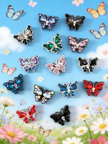 1/2/5/8/12/24/50颗装时尚水钻蝴蝶DIY配件，适用于手工珠宝、吊坠、项链、耳环、钥匙扣、手机链，是送给家人、情侣、朋友的装饰礼物。 - 彩色 - 查看 3