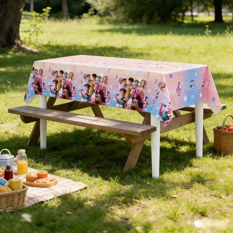 1pc K-Pop Girl Group Demon Theme Party Tablecloth PE Birthday Decoration, Suitable For K-Pop Fans, Random Style - Multicolor - View 2