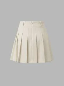 Chân váy mini xếp ly chữ A thanh lịch, ôm dáng, thích hợp cho nữ công sở, kiểu dáng thanh lịch và thời trang, phù hợp cho hẹn hò và mặc hàng ngày, mùa xuân/hè. - Màu be - Xem 2