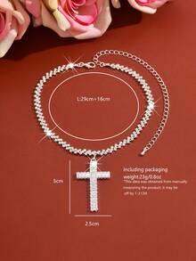 1pc Luxury Crystal Tassel Necklace, Sparkling Rhinestone Y-Shaped Long Pendant Necklace, Suitable For Bride, Prom, Cocktail Party, Mother's Day, Birthday Gift - Silver - View 4