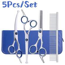 Dog Grooming Scissors With Round Tips,5 In 1 Dog Grooming Scissors Kit, 4CR Stainless Steel Professional Pet Grooming Shears For Dog, Cat,Sharp And Sturdy - Blue - View 1