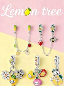 Bộ hạt charm hình cây chanh và các loại trái cây, rau củ, côn trùng, làm bằng bạc sterling 925 tráng men, thích hợp với vòng tay kiểu Châu Âu dành cho nữ. - Nhiều màu - Xem 12