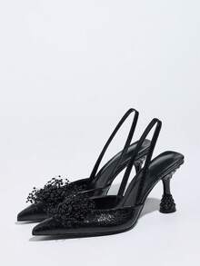 Women's Classic High Heel Shoes, Pointed Toe, Slingback, Low Vamp, Backless, Spring/Autumn Wear, Party/Banquet, Casual Versatile, Comfortable, Black High Heel Pumps - Black - View 4