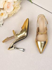 Giày sandal cao gót mũi nhọn 9,5cm dành cho nữ, hàng mới về mùa Thu/Đông 2026. - Vàng - Xem 3