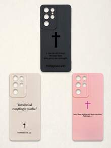 标语三件套圣经经文十字架手机壳，基督教信仰风格，柔软保护套，简约文字布局+十字架符号，印有腓立比书4:13，适配多种手机款式，全边防摔设计，精准开孔，适合宗教信徒日常使用，教会礼物，生日/毕业/宗教节日礼物，兼容和Galaxy手机 - 彩色 - 查看 34