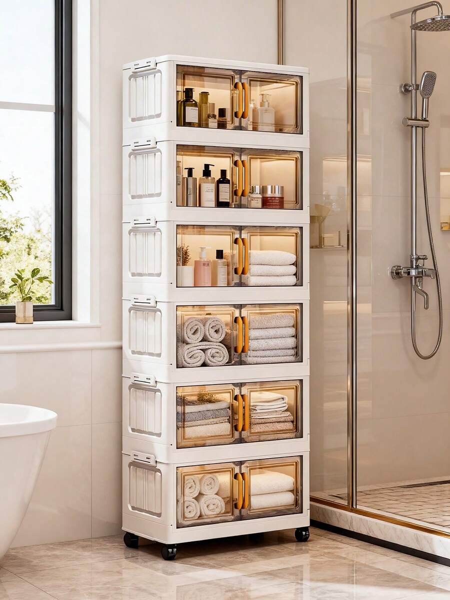 1 chiếc tủ đựng đồ gấp gọn, rộng 40-50cm, không cần lắp đặt, nhiều tầng, tủ quần áo di động cho phòng khách/phòng ngủ, thiết kế gấp gọn tiết kiệm không gian để đựng quần áo và đồ chơi. - Nhiều màu - Xem 1