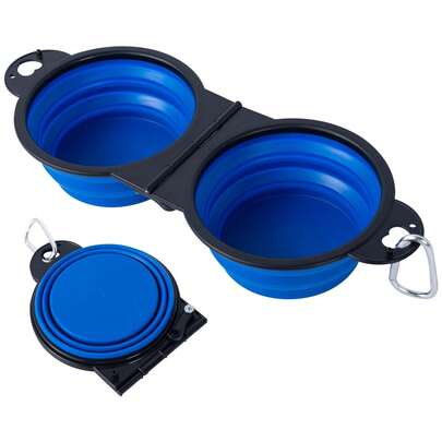 Foldable Dog Double Bowl Reinforced Edge 180 Degree Fliptable Foldable Double Bowl With Locking Clamp More Stable Dog Travel Bowl Pet Food Water Feeder