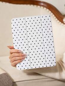1件全透明壓克力殼三折平板保護殼，白色波點圖案，適用於 iPad 10th Gen/11th/10.2/10.5/Air4/Air5/10.9/Pro11/Air 11-In.(M2)-2024/Pro 11-In.(M4)-2024/Air 11-Inch (M3) 2025/(A16) 11 Inch 11th Generation 2025 Mini6/Mini7/Air1/Air2/9.7/Air 8(M4)2026(11-Inch) 機型 - 白色 - 查看 5