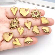 2 piezas Encantos de corazón dorado de acero inoxidable, estilo simple, colgante DIY para hacer collares, pulseras, aretes y joyería - Dorado - Ver 4