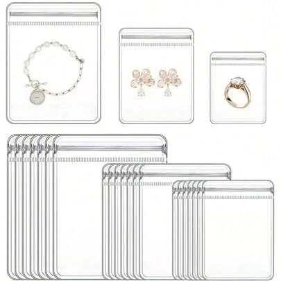 30/10pcs 3 Sizes Thick Transparent PVC Jewelry Bags, Plastic Clear Jewelry Pouches For Rings, Earrings, Packaging & Storage, Anti-Rust Zipper Bags, Gift For Women/Wife To Hold Jewelry (Transparent, 3 Sizes Mixed)