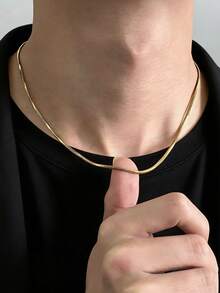 CVNANA 1 chiếc dây chuyền dạng mắt xích rắn bằng thép không gỉ mạ vàng 18K - Phong cách tối giản, phù hợp để đeo hàng ngày, phối đồ đường phố, làm lớp áo và làm quà tặng tối giản. - A - Xem 8