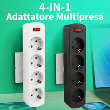 Bộ chia ổ cắm EU 4 chiều có công tắc chính, bộ chia ổ cắm tường Schuko 4 trong 1, ổ cắm đa năng 16A 250V cho gia đình và văn phòng, bộ chuyển đổi nguồn, màu trắng/đen. - Phích cắm loại EU E (220-240V) - Xem 4
