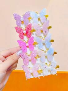 Bộ 10/20 kẹp tóc hình bướm lấp lánh và đính ngọc trai, màu sắc chuyển sắc gồm tím, xanh dương, đỏ, hồng, xanh lá cây, phong cách mộng mơ, phù hợp cho phụ nữ và bé gái, thích hợp cho sử dụng hàng ngày, đi học, hẹn hò, dự tiệc, tụ họp bạn bè, Ngày của Mẹ, các sự kiện thể thao. - Nhiều màu - Xem 3