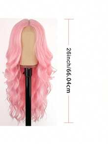 BigTrse Peluca larga ondulada de color rosa de 26 pulgadas con raya al medio para mujeres, peluca ondulada y rizada de aspecto natural de fibra sintética resistente al calor para uso diario y fiestas - Multicolor - Ver 2