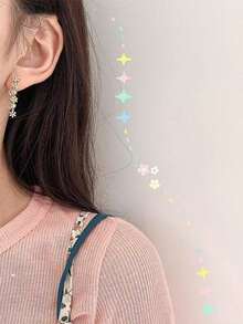 1 par de pendientes de mujer con flores y flecos, adecuados para uso diario - Multicolor - Ver 3