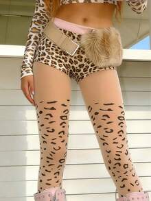 1pc Women's Delicate Leopard Print Pineapple Pattern Breathable Sheer Stockings, Suitable For Commuting And Dating - Apricot - View 5