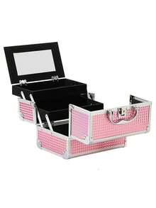 1pc Portable Makeup Organizer Box, Professional Makeup Bag With Mirror, Large Capacity Waterproof Multifunctional Cosmetic Travel Bag - Multicolor - View 2