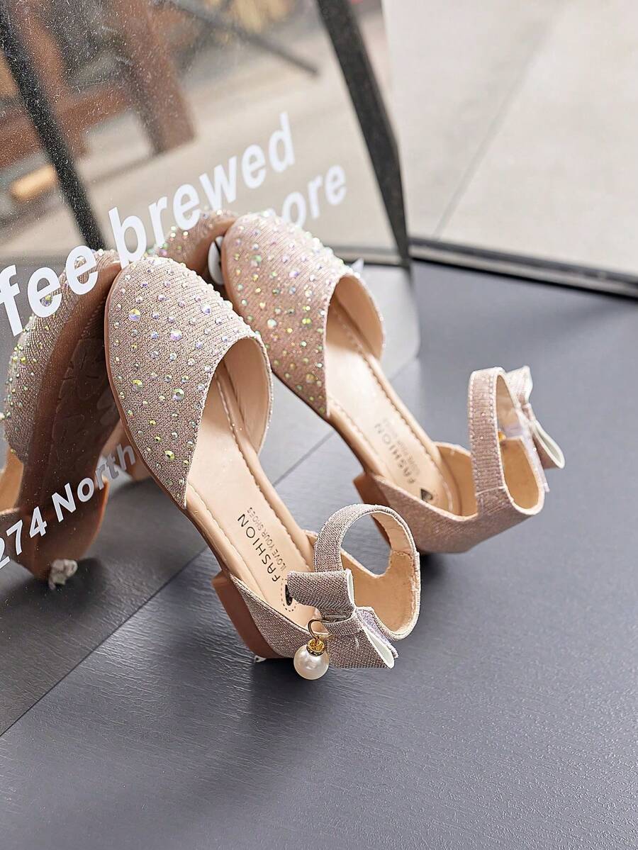 1 Pair Rhinestone & Sequin Decorated Girls' Princess Peep Toe Sandals, Children's Soft Bottom Dance Shoes With Ankle Strap