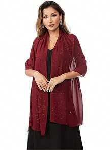 1件优雅柔软丝滑闪亮雪纺披肩/围巾，适用于晚礼服、新娘婚纱 - 彩色 - 查看 2