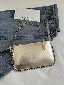 Cracked Leather Envelope Bag, New Fashion Charisma Lady's Shoulder Bag, Beaded Popular-Body Clutch, Elegant Faux Pearl Bag - 玫瑰金 - 查看 12