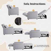 Sofá Cama 3 en 1 Plegable para salón – Respaldo Ajustable, tapizado en Lino, diseño Compacto con Bolsillos Laterales – Ideal para Invitados y Espacios reducidos – Color Gris Claro - Gris Claro - Ver 4