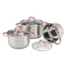 6-Piece Stainless Steel Cookware Set With Glass Lids, Rose Gold Handles, 7-Layer Thick Base, Induction Compatible Cooking Pots For Gas, Electric & Ceramic Hobs - View 5