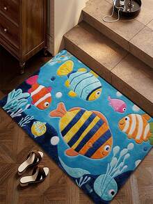 1pc Colorful Fish Pattern Rectangular Anti-Slip Bath Mat, Soft & Comfortable, Suitable For Bathroom, Living Room, Bedroom, Kitchen, Entryway Decor, Also Great As A Gift - A - View 2