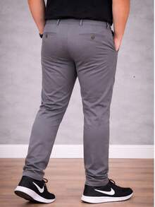 Men's Plus Size Tailored Twill Trousers With Cotton And Elastane, Assorted Colors - Xám - Xem 5